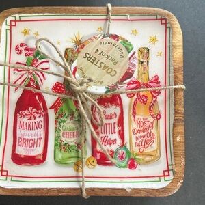 Made in India acacia wood Christmas coasters set of 4